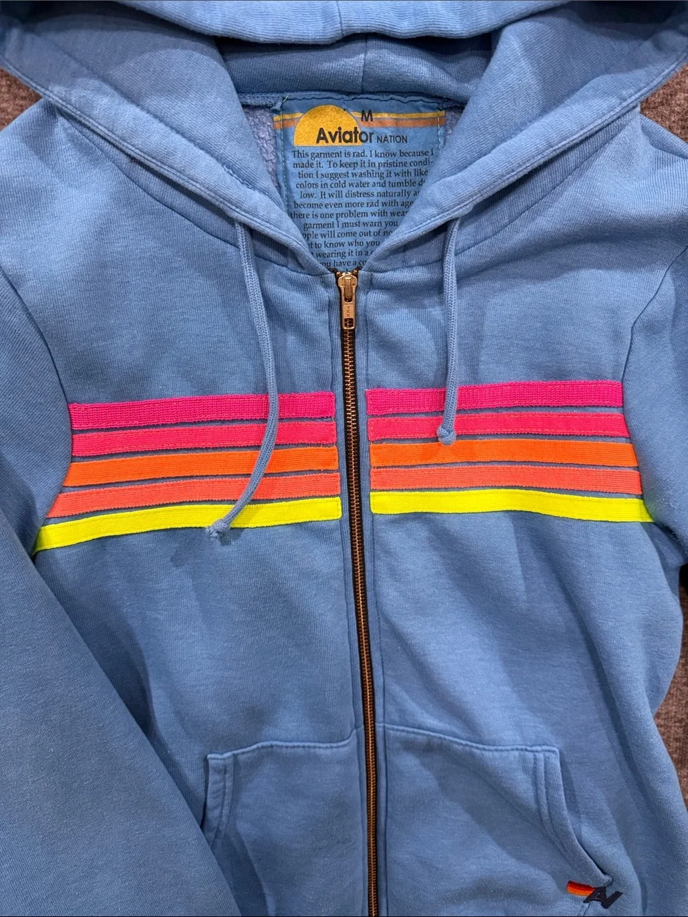 Aviator Nation 5 Stripe Zip Hoodie Cobalt Blue Unisex Size M - Picture 3 of 10